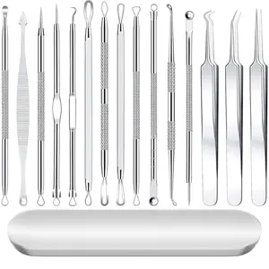 15-PCS Pimple Popper Tool Kit - Professional Stainless Steel Blackhead Remover & Comedone Extractor, Acne Removal Set with Metal Case (Silver)