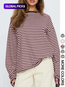 Women's Striped Long Sleeve Top, Casual Versatile Blouse, Stylish Ladies' Fashion Shirt, Perfect for Daily Wear & Layering
