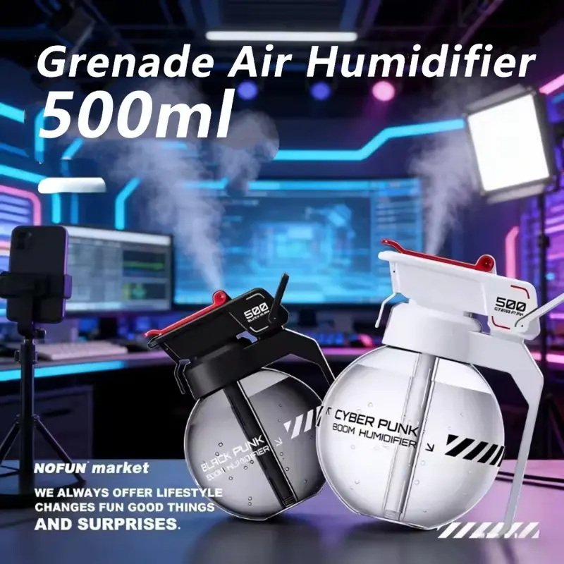 Creative Design Humidifier, 500ML Silent Ultrasonic Humidifier, Portable Cyberpunk Style, USB Rechargeable Desktop Humidifier, Home Office Use