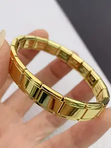 1pc Golden Modular Bracelet, Patchwork Design And Elastic, Stylish Stainless Steel Wide 9mm Square Unisex Wristband, Hip-Hop Metal Daily Jewelry for Men and Women, Minimalist Style, Sturdy Construction,Retractable Wristband with Tool, Fashion Bracelet