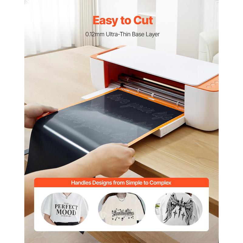 VEVOR Heat Transfer Vinyl, 12 in x 25 ft, Glossy Black HTV Iron on Vinyl Roll, Easy to Cut and Weed, Strong Adhesion, Compatible with Cutting Machines, for Various Materials, T-shirts, Pillows, Hats