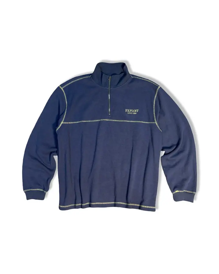 Blue Waffle Knit Quarterzip