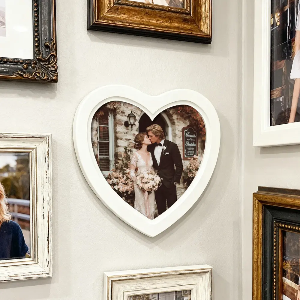 Heart-Shaped Photo Frame in Multiple Sizes, & Options, Perfect for Thanksgiving Valentine's Day Mother's Day Home Decor, Heart Picture Frame