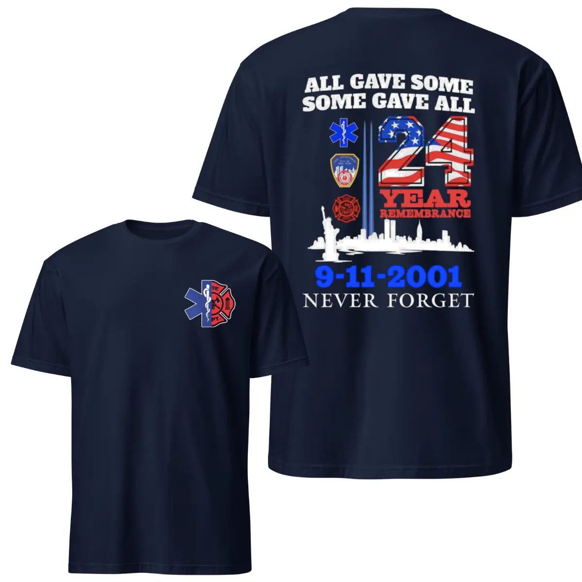24th Anniversary 9/11 Remembrance Firefighter & EMS T-Shirt, Never Forget Tribute Tee, All Gave Some Some Gave All, Soft Cotton Blend Shirt, 9/11 Memorial Apparel Grey Classic