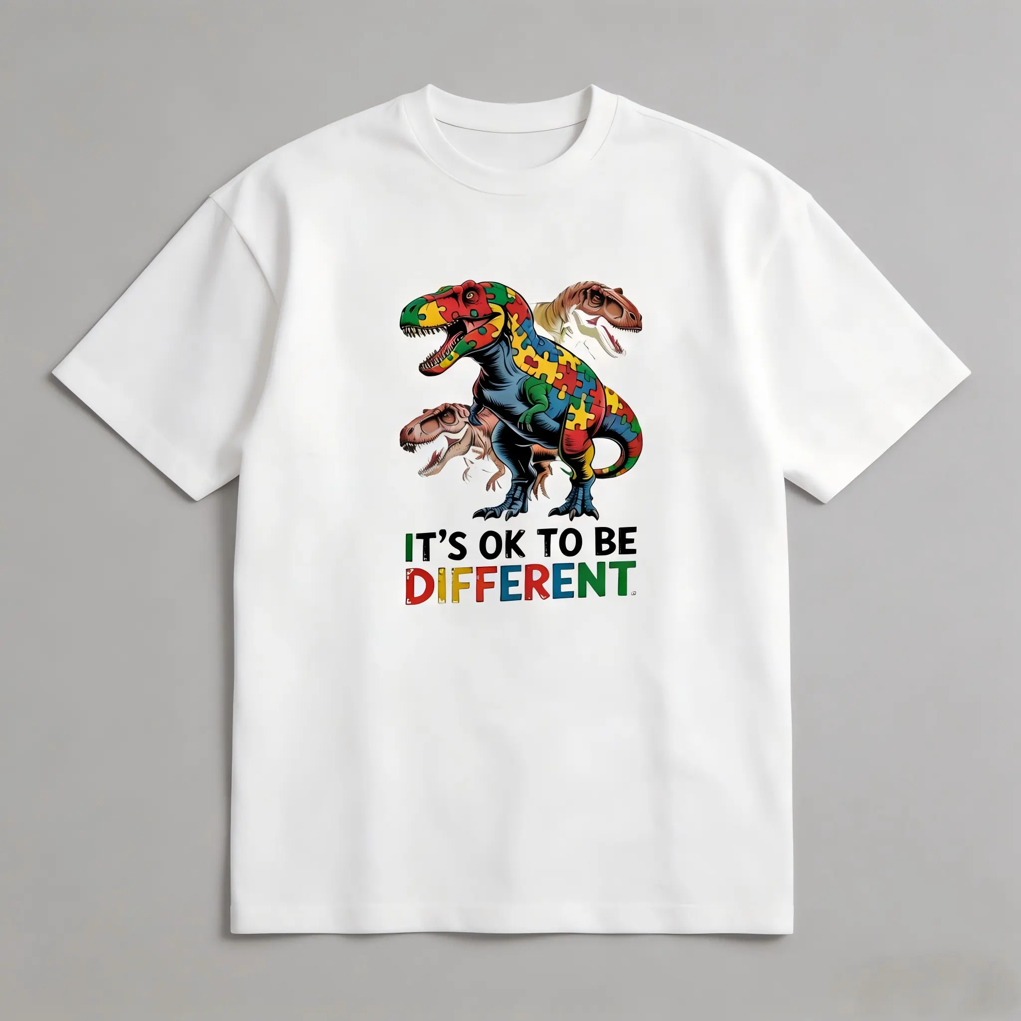 Men's Unisex Cute Autism Awareness Dinosaur Graphic T-Shirt - Lightweight, Breathable, Short-Sleeve, Fit Tshirt for Self-Expression, Shortsleeve, Print, Streetwear, Vibe