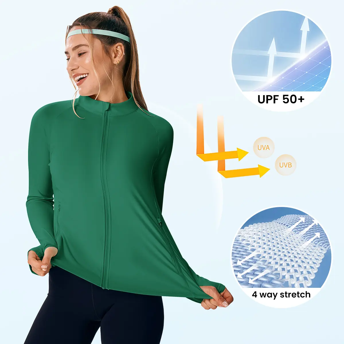 YSENTO Women's Packable UPF 50+ Sun Protection Athletic Jacket Lightweight Full Zip Long Sleeve Workout Hiking SPF Shirt