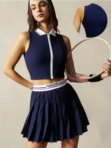 Women's Sportswear Set, Zipper Back Breathable Mesh Tennis, Outdoor Badminton Training Skirt, Yoga Running Sports Wear