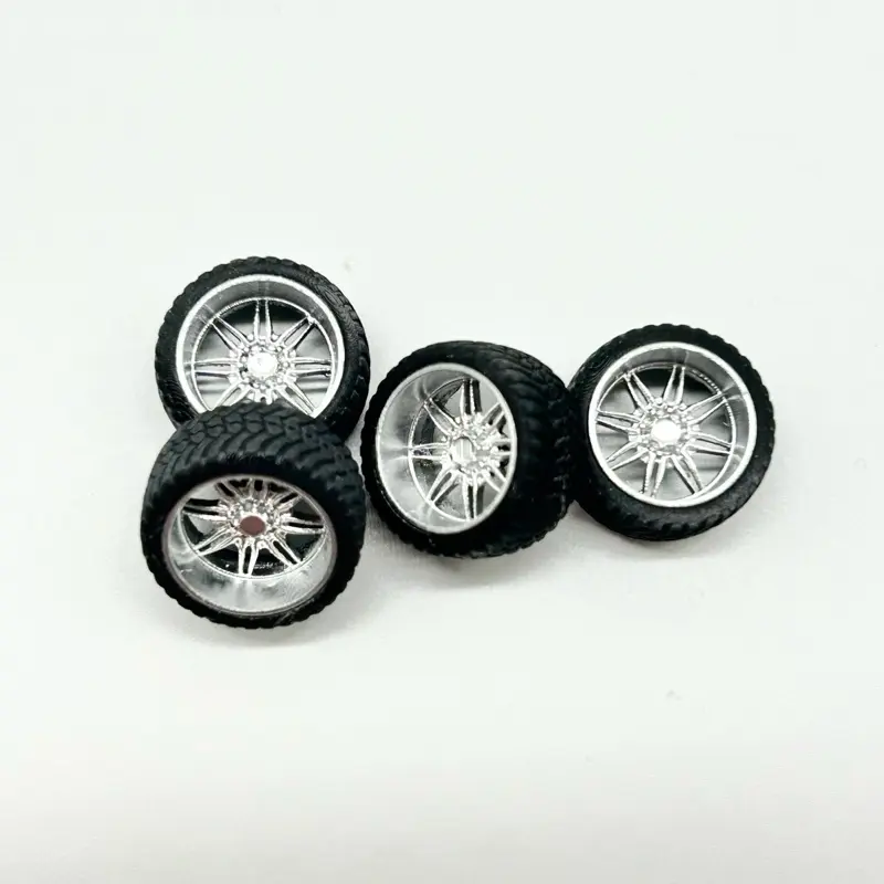 15mm Chrome KG1 Forged "Aristo" 3D Truck Wheels - Set of Four Black Tires with Silver Spokes