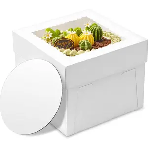3 count Cake Boxes, 10x10x8 Inch Cake Box With Viewing Window and Cake Board and Stickers, Tall Cake Box, Suitable for Birthday, Party, Wedding, Banquet