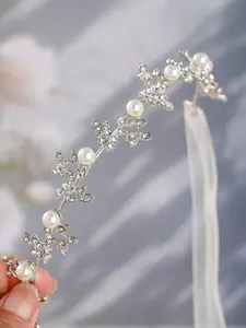 Elegant Alloy Bride Headpiece Tiara with Faux Pearls & Rhinestones, Fashion Wedding Accessory, Bridal Party Hair Decor, Stylish Bridesmaid Jewelry