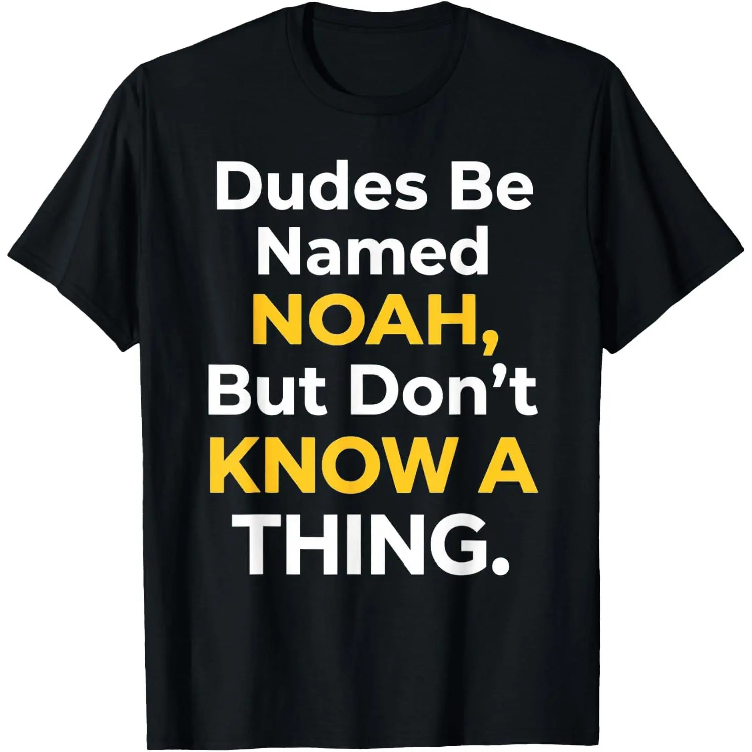 Women's Graphic T-Shirt with Funny Meme Print, Casual Streetwear Style, 100% Cotton Distressed Round Neck "Dudes Be Named Noah" Top