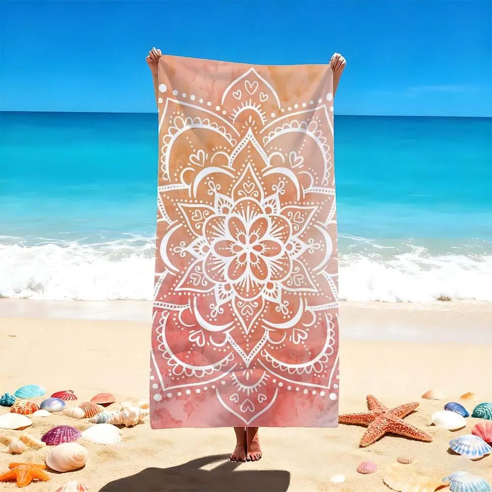 1 PC Vibrant Mandala Print Beach Towel, Perfect for Beach and Pool Days Quick-drying, water-absorbent, lightweight, anti-sand-sticking, can be used as a travel towel, suitable for swimming pools, spas, Outdoor, leisure, fitness, camping, picnics, yoga