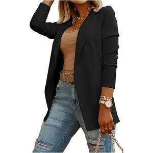 Womens Casual Long Sleeve Blazers Solid Color Knit Blazer Work Office Open Front Blazer Jacket