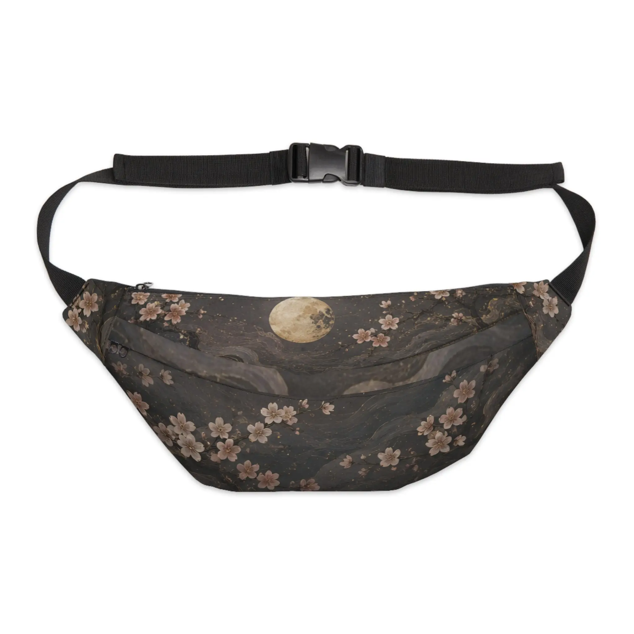 Custom Printed Moonlit Cherry Blossom Fanny Pack – Adjustable, Hands-Free, All-Over Print
