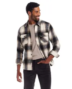 Brushed Unlined Plaid Shirt Jacket in Chocolate Cream