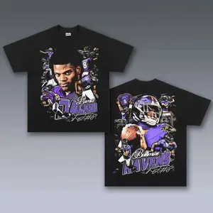 [SALE Up To 50% Off] Lamar Jackson Graphic Tee, Y2K Crew Neck Streetwear T-Shirt, Unisex Crew Neck Tee, Vintage Football Graphic, Sports Player Bootleg Premium Style, Casual Cotton Fit 2 Sided