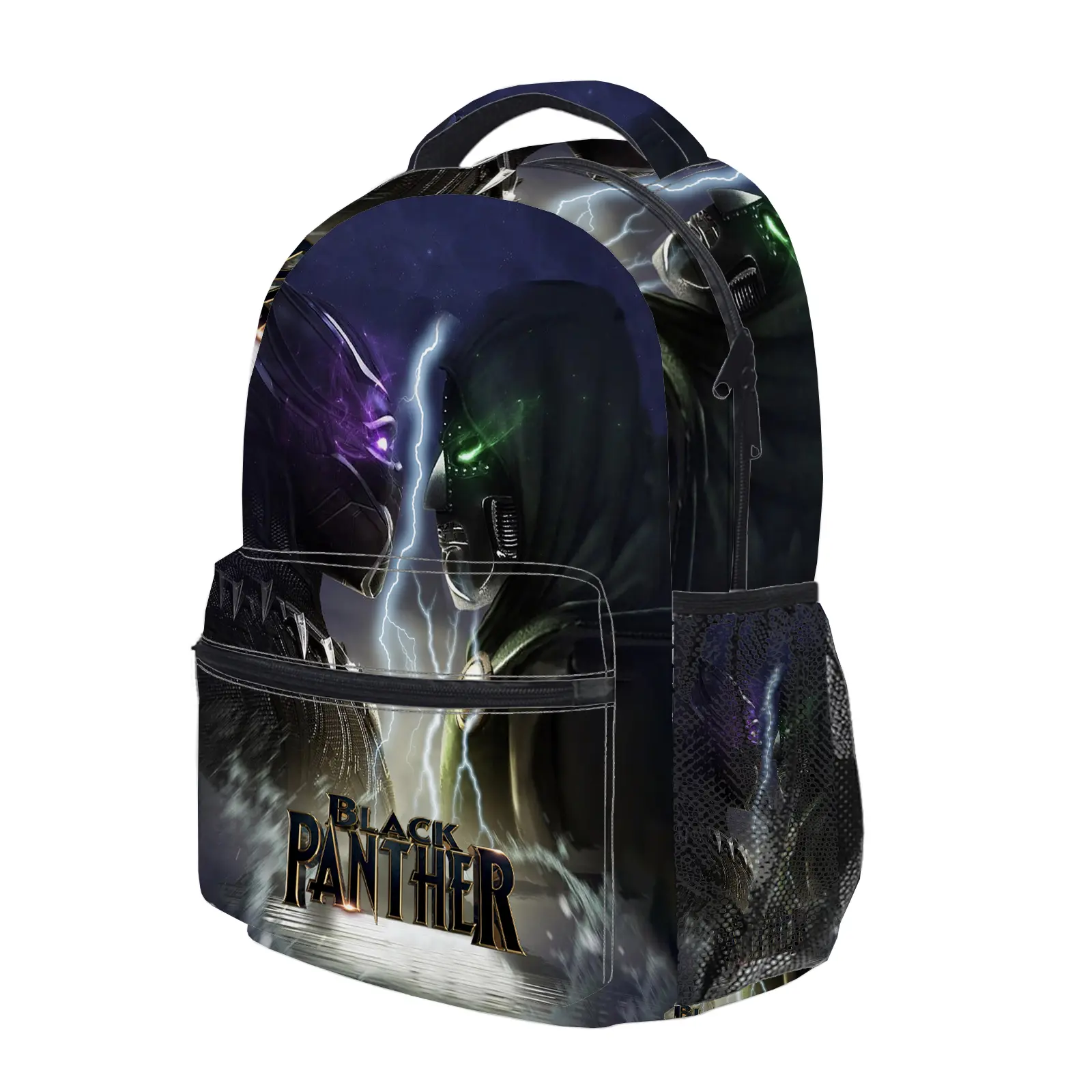 Black Panther Backpack, Cute Y2K Fashion School Bag for Girls and Teens, Durable Cartoon Printed Bookbag with Mesh Side Pockets, Lightweight Travel Daypack for Back to School c-12