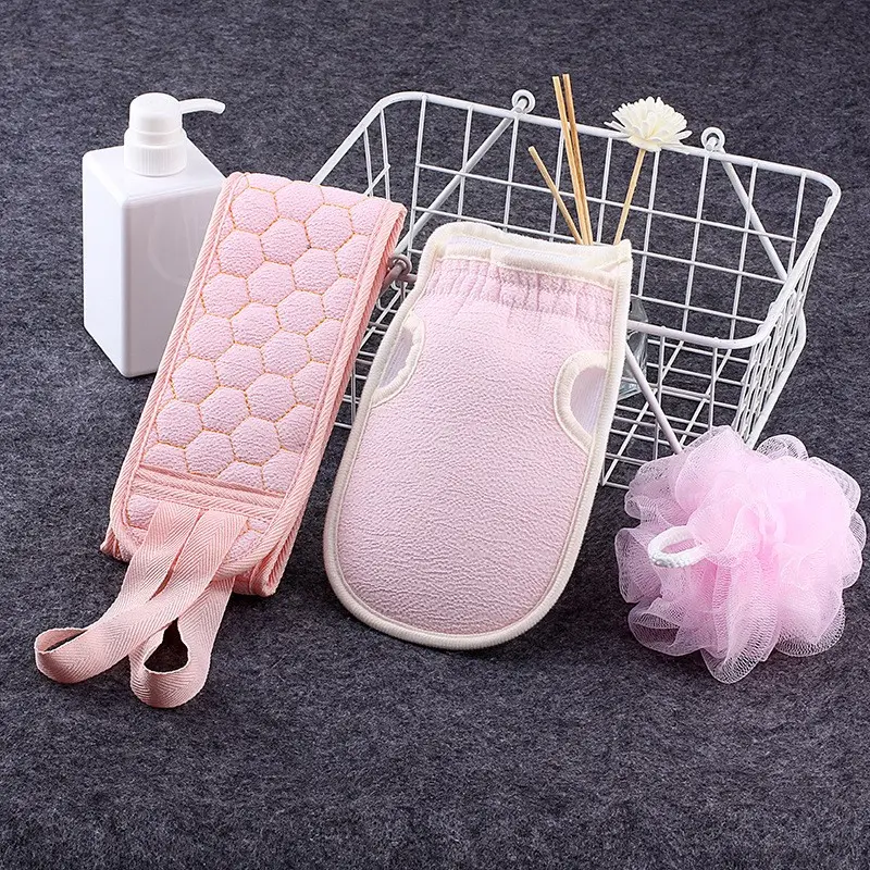 3-Piece Exfoliating Bath Towel Set, Pain-Free Body Scrub Combo, Includes Exfoliating Glove, Sponge, Back Brush, Shower Use, Essential Bathroom Supplies