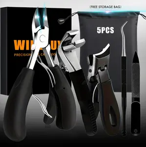 5pcs Toenail Clippers for Seniors Thick Toenails, Slanted Curved Ingrown Toe Nail Clippers for Men Angled Head Large Toe Nail Clippers with Catcher Wide Opening Thick Nails Nail Cutter Gifts for Men Women