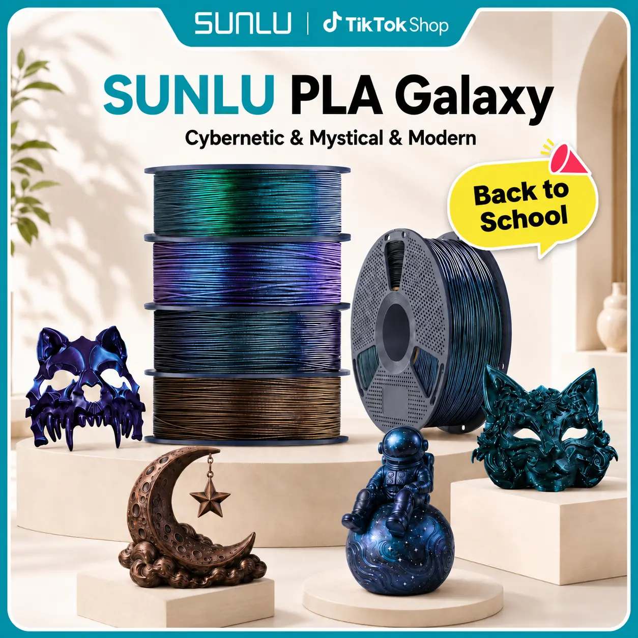 Back to School | SUNLU 1KG Galaxy PLA 3D Printer Filament, 1.75mm ±0.03mm Filament with Ultra-Fine Pearlescent Sparkle, Clog-Free Printing for Gifts & Cosplay Props