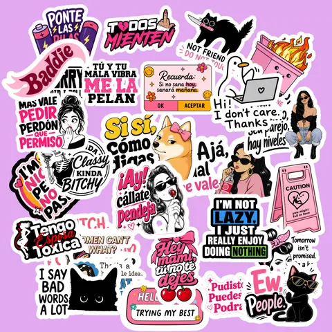 Latina Humor Series 2 Sticker Pack – 30 Funny Spanish & English Stickers for Women, Waterproof UV Resistant Vinyl Decals for Tumblers, Laptops, Cars & Water Bottles