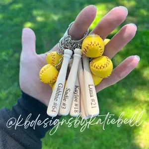 Custom Engraved Wooden Baseball/Softball Keychain Custom Engraved Wooden Baseball/Softball Keychain
