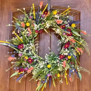 [24" Spring Wreath] 24-inch Artificial and Summer Wreath | Front Door Decoration, Daisies Lavender, Indoor Outdoor, Mother's Day Ornaments Plastic