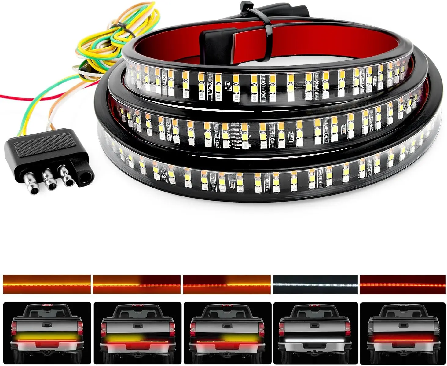 Nilight Row 60" Triple 504 LEDs Truck Tailgate Side Bed Light Bar Strip Sequential Amber Brake Running Turn Signal Red/White Reverse High Brightness Car LED Tail Light Strip accessories  dealsforyoudays, Strobe Light, Led Tailgate Lights