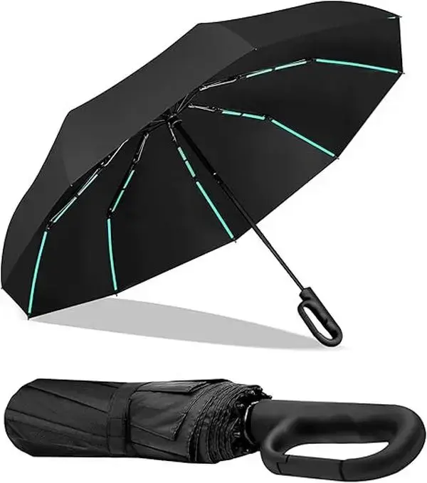 Automatic Folding Umbrella 1 Count 60pcs Portable Rain Umbrella with Loop Buckle Windproof Waterproof for Men Women，Wind Resistant