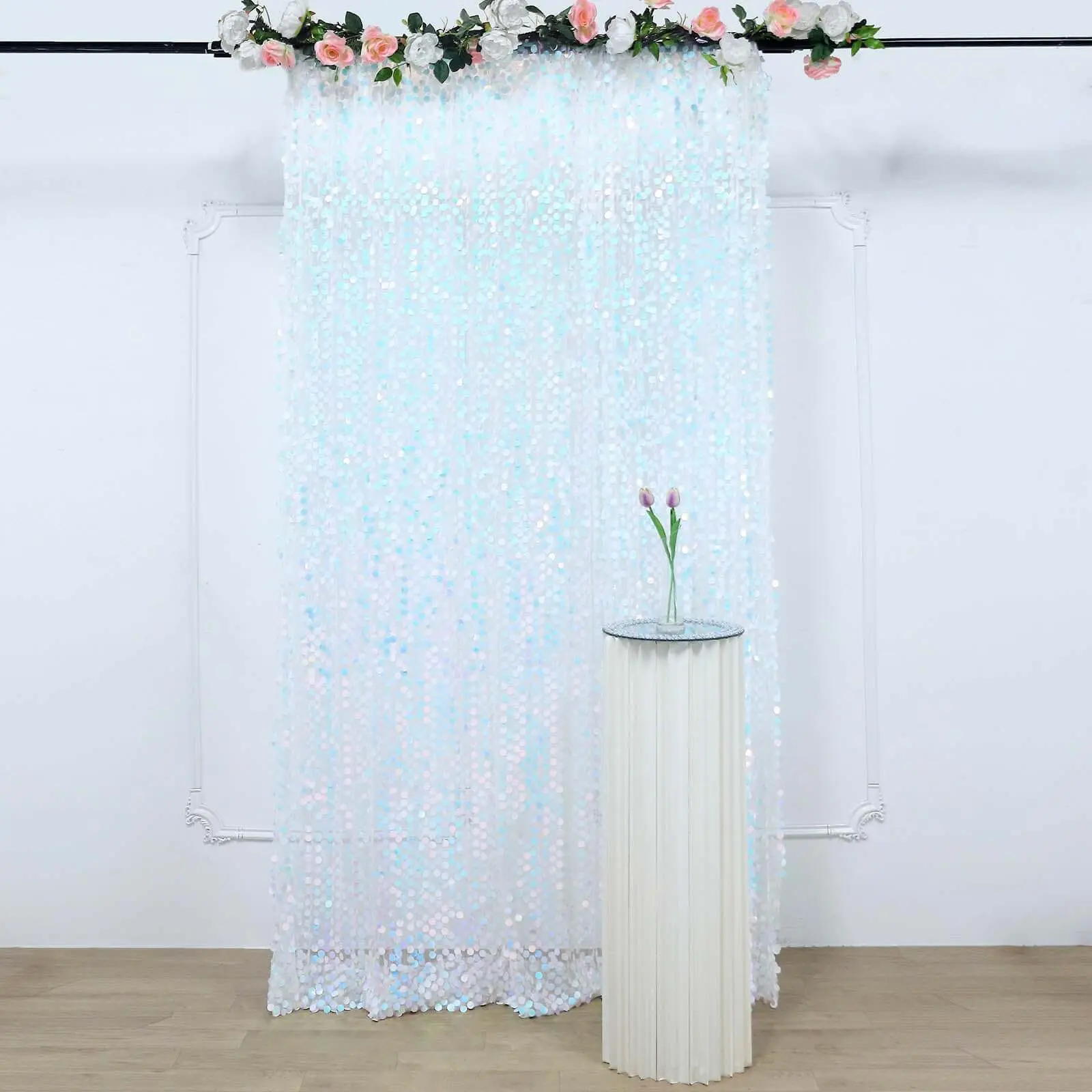 8ft x 8ft Iridescent Blue Big Payette Sequin Event Curtain Drapes - Event Decor Backdrop Panel for Ceremony, Photography, Festive & Party Supplies, Home Banners, Wipe Clean - Do Not Wash, Irresistible Shine