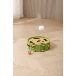 Cat Puzzle Toys Interactive Dancer Teasing Box with Squeaky Toys and Scratching Felt,Kitten Track Ball Toy for Indoor Cats Physical Exercise (Square,Puzzle Box with Cat Post)