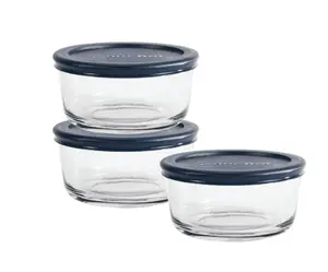 Hocking Glass Food Storage Containers with Lids, 2 Cup Round, Set of 3