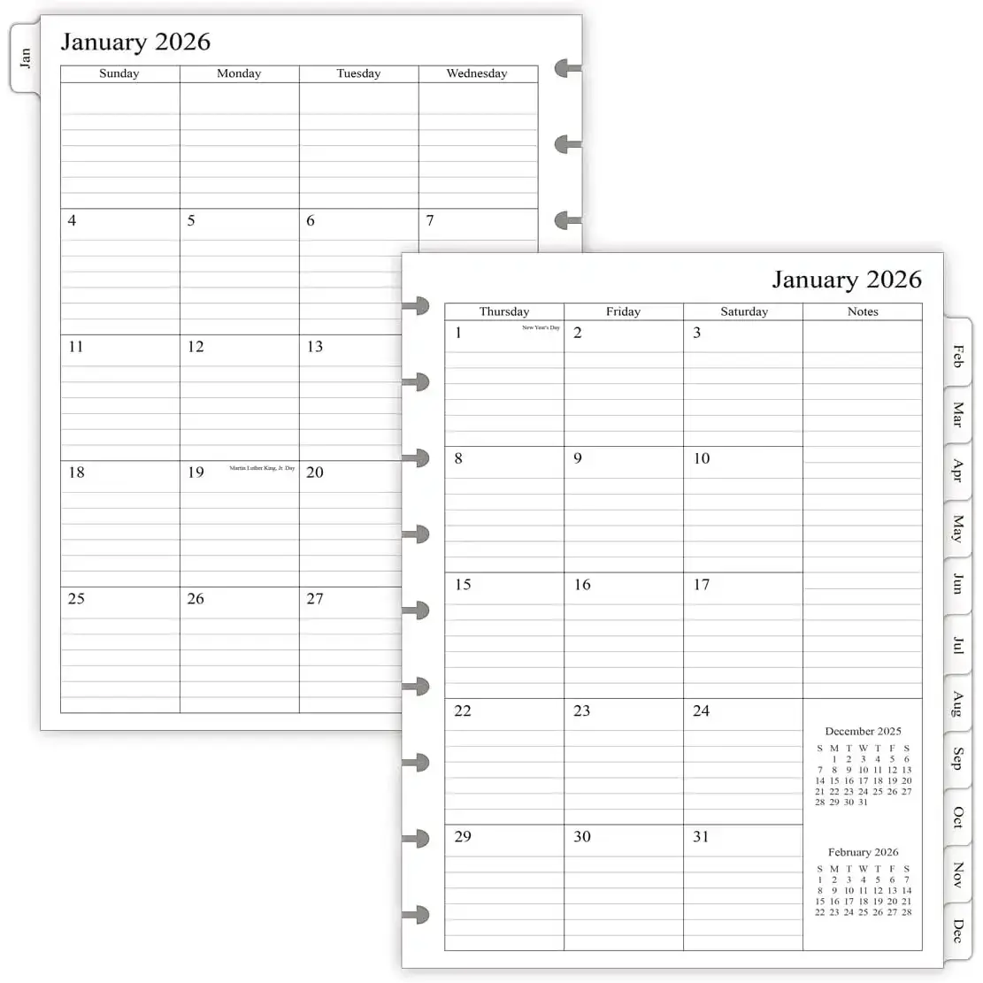 Happy Planner Classic Size 2025-2026 Planner Refills, 9-Disc Punched Inserts, Oct 2025-Dec 2026 Monthly Pages with Tabs, Holidays Marked, To-Do Lists, 7in x 9-1/4in, 9 Discs, Monthly Tabs