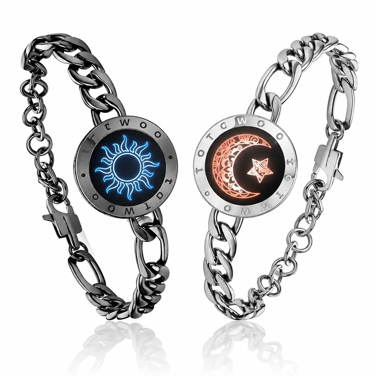 totwoo Sun&Moon Touch Matching Sets - Synthetic Eternal Heart Romantic Artificial Gemstone Bracelets & Anklets, Unisex Adults' Sentimental Functional GF Gift Accessory
