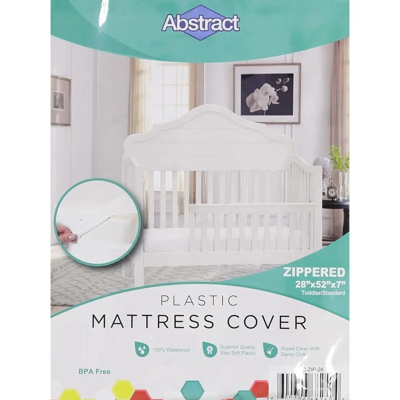 Abstract Waterproof Mattress Cover - 28x52x8” Standard Cribs & Toddler Beds -Vinyl Plastic Protective Zippered Sheet, 100 GSM PVC, BPA Free