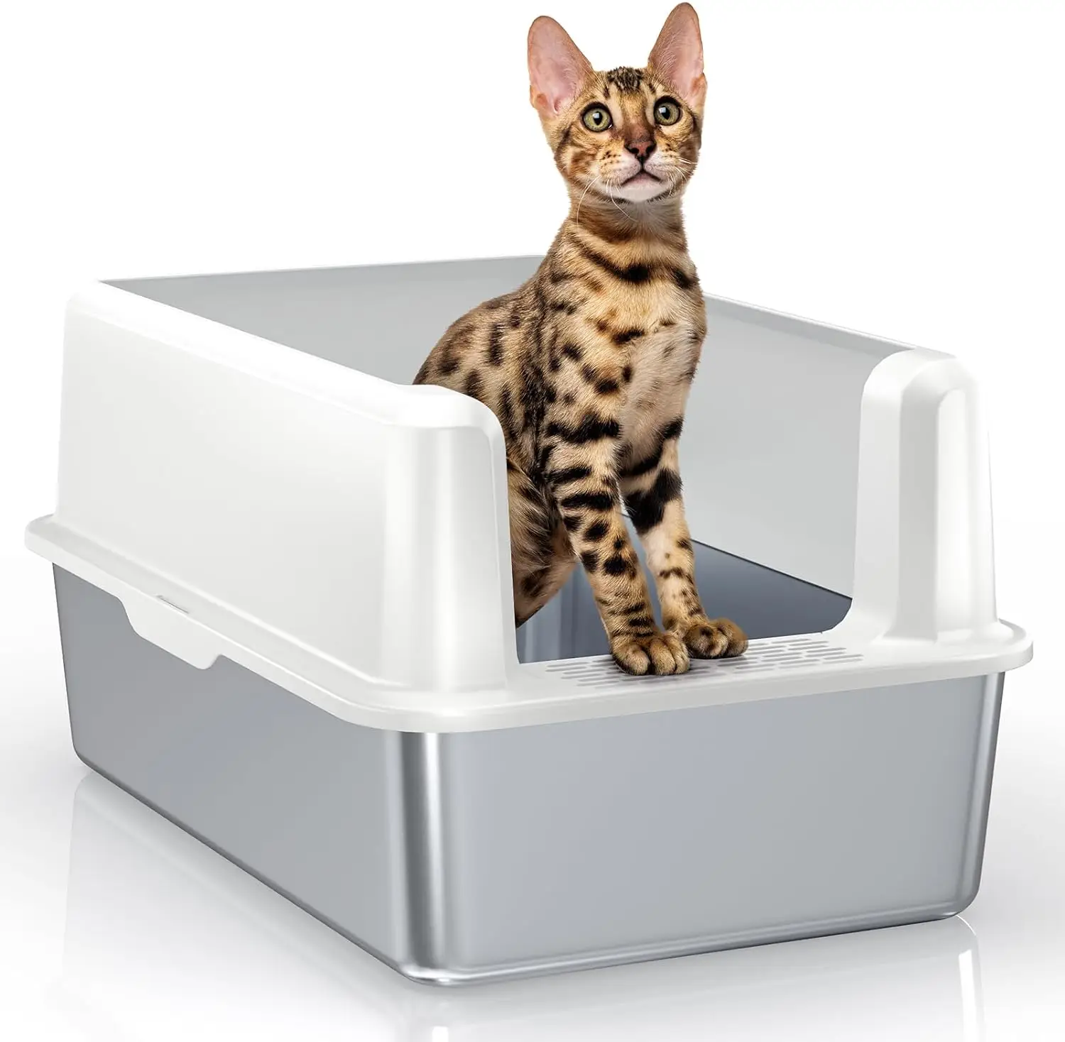 Petterm Stainless Steel Cat Litter Box with Lid, Large Metal Litter Pan with High-Sided and Scoop, Rust-Resistant, Easy Cleaning for Large Cats