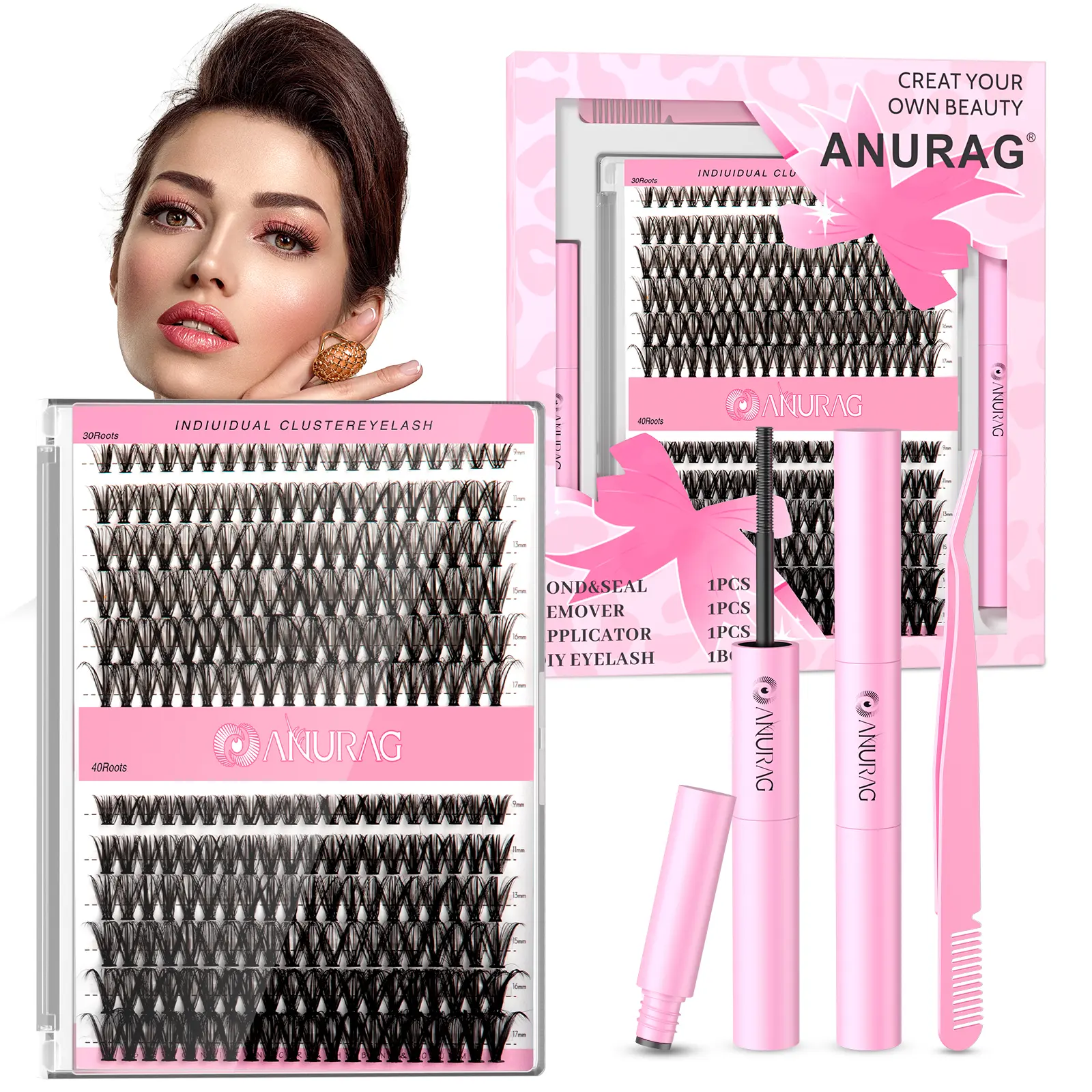 Natural  Cluster Set DIY  Extension Kit  Curved  Extensions with  Bonding and Sealing Tweezers, 9-17mm Cluster  (240PCS, 30D+40D) lashes eyelash individual，Christmas gifts, New Year gifts，#SummerWins #DealsForYouDays