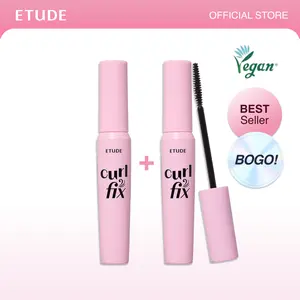 [ETUDE Official] Curl Fix Mascara BOGO | Buy 1 Get 1 Free | 2 Mascaras | #01 BLACK & #04 Volume | 24H Smudge Proof Curl | Volumizing & Lengthening | Waterproof Formula