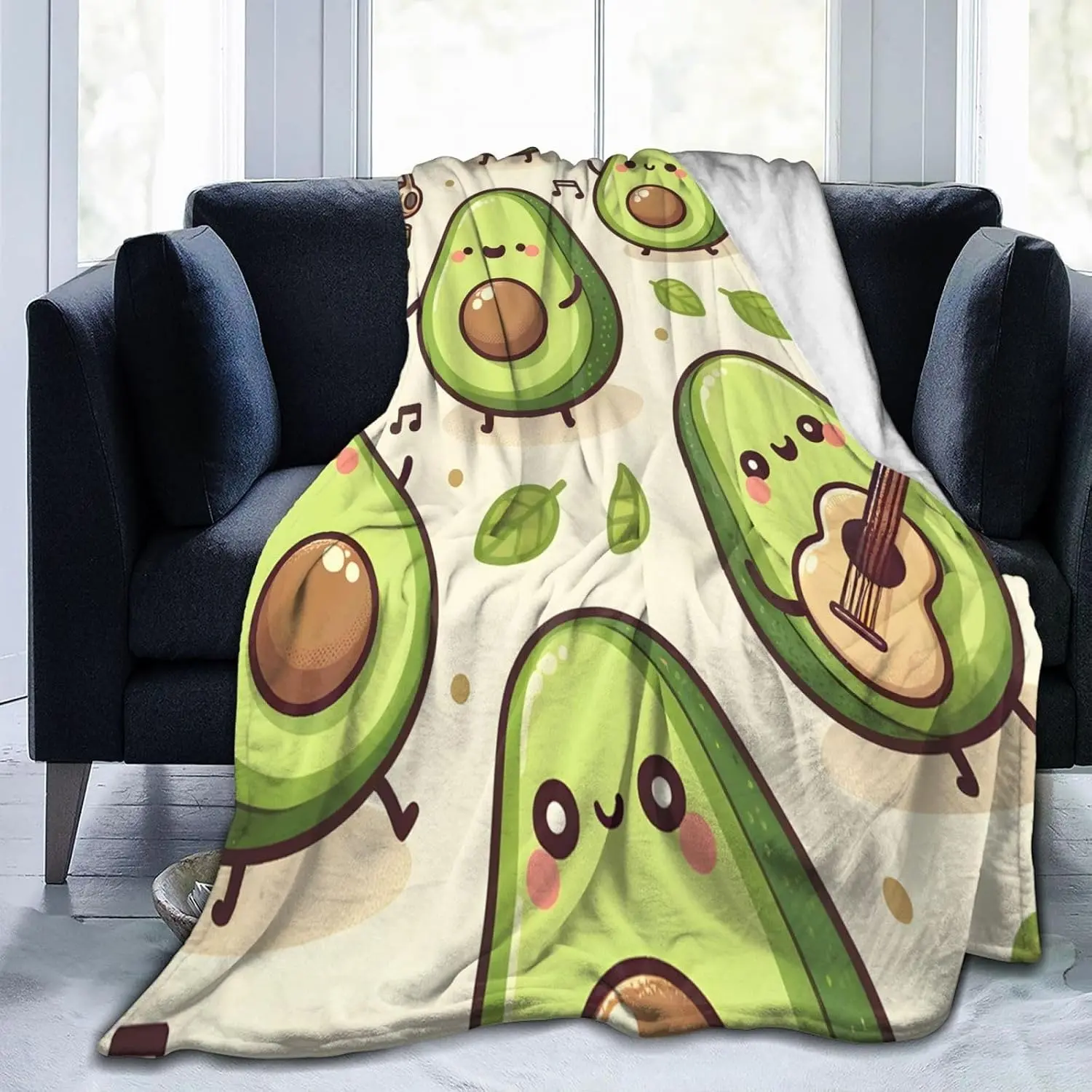 Cute Funny Avocado Fruit Blanket Throw Gifts for Kids Women Men Cartoon Music Flannel Blankets Soft Fuzzy Lightweight for Home Decor Couch Bed Sofa