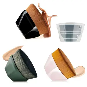 3Pack Foundation Makeup Brush Flat Top Kabuki Hexagon Face Blush Liquid Powder Foundation Brush for Blending Liquid, Cream or Flawless Powder Cosmetics with Bonus Protective Case