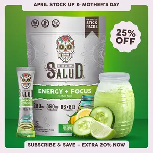 Salud 2-in-1 [Energy + Focus] Clean Energy Drink Mix, Agua Fresca,  Organic Caffeine, B6 & B12, L-Theanine, Drink Packets, Non-GMO, Gluten Free, Vegan, Low Calorie, 1g Sugar (15 Servings)