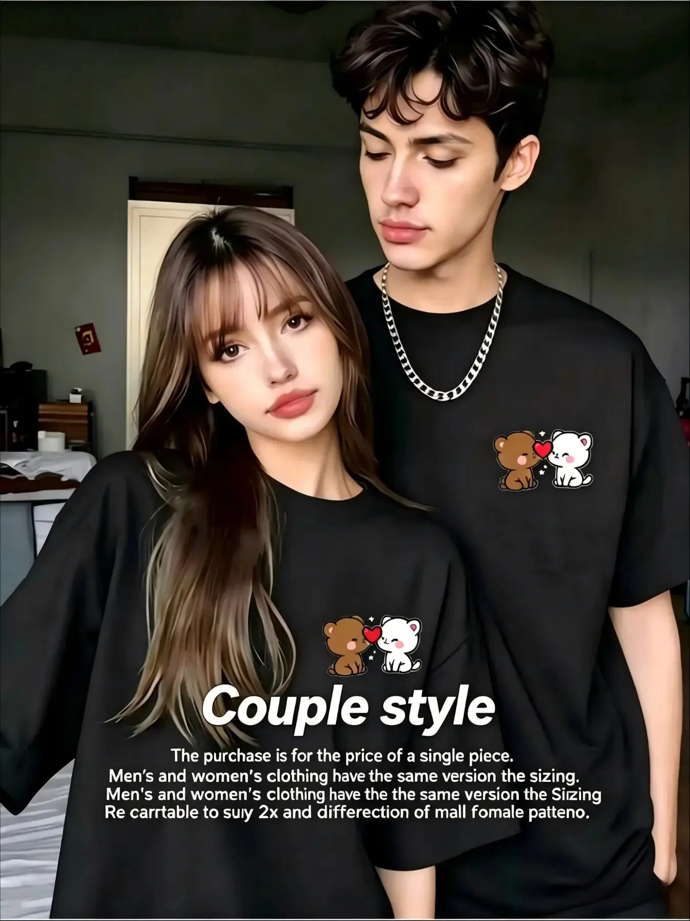 Couple's Matching T-shirts for Him and Her with Couple-Themed Prints – Couple-Themed Design: Casual Round-Neck Short-Sleeve T-Shirts for Dates, Suitable for All Seasons Clothes