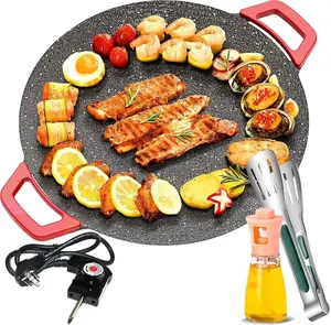 Smokeless Indoor Electric Grill – Adjustable Temperature Electric Korean Grill, 800W Fast Heating with Dual-Zone Cooking, 14” Large Nonstick Griddle | Tabletop BBQ for Steak, Burgers, Pancakes, Apartment & RV