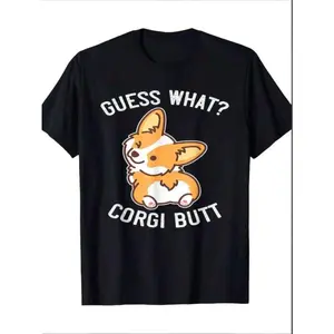 Women'S Funny Corgi Butt Graphic T-Shirt - 100% 180gsm Soft Round Neck Short Sleeve Tee With " What?Corgi Butt" Pun & Sitting Corgi Design - Casual Humorous Dog Lover Gift Apparel