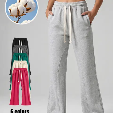 Women’s sports and casual pants with a drawstring, featuring a simple and classic style, straight-leg pants, perfect for casual and everyday wear.
