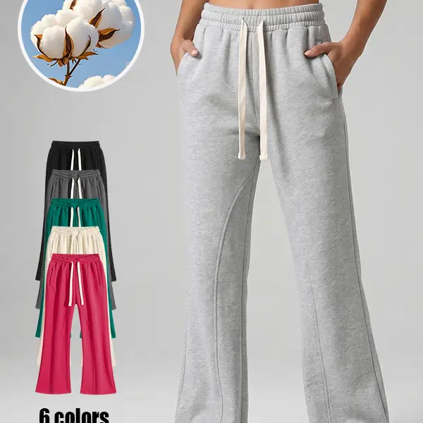 Women’s sports and casual pants with a drawstring, featuring a simple and classic style, straight-leg pants, perfect for casual and everyday wear.