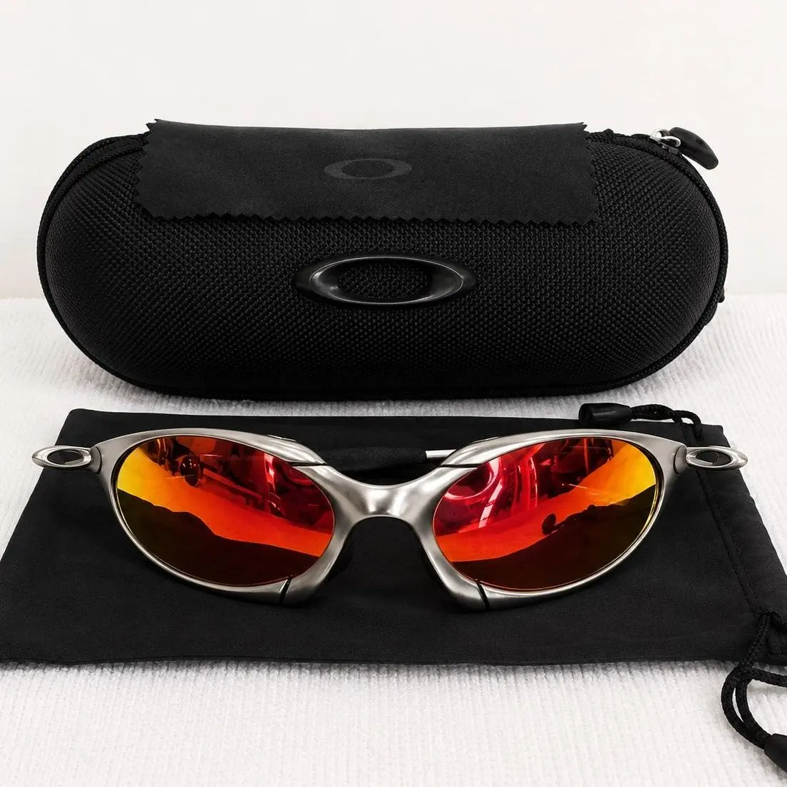 Vintage X-Frame Wraparound Sunglasses (Protective Hard Case Included) UV400 Mirrored Sports Shades | Y2K Cyberpunk Outdoor Eyewear Gift for Men Women