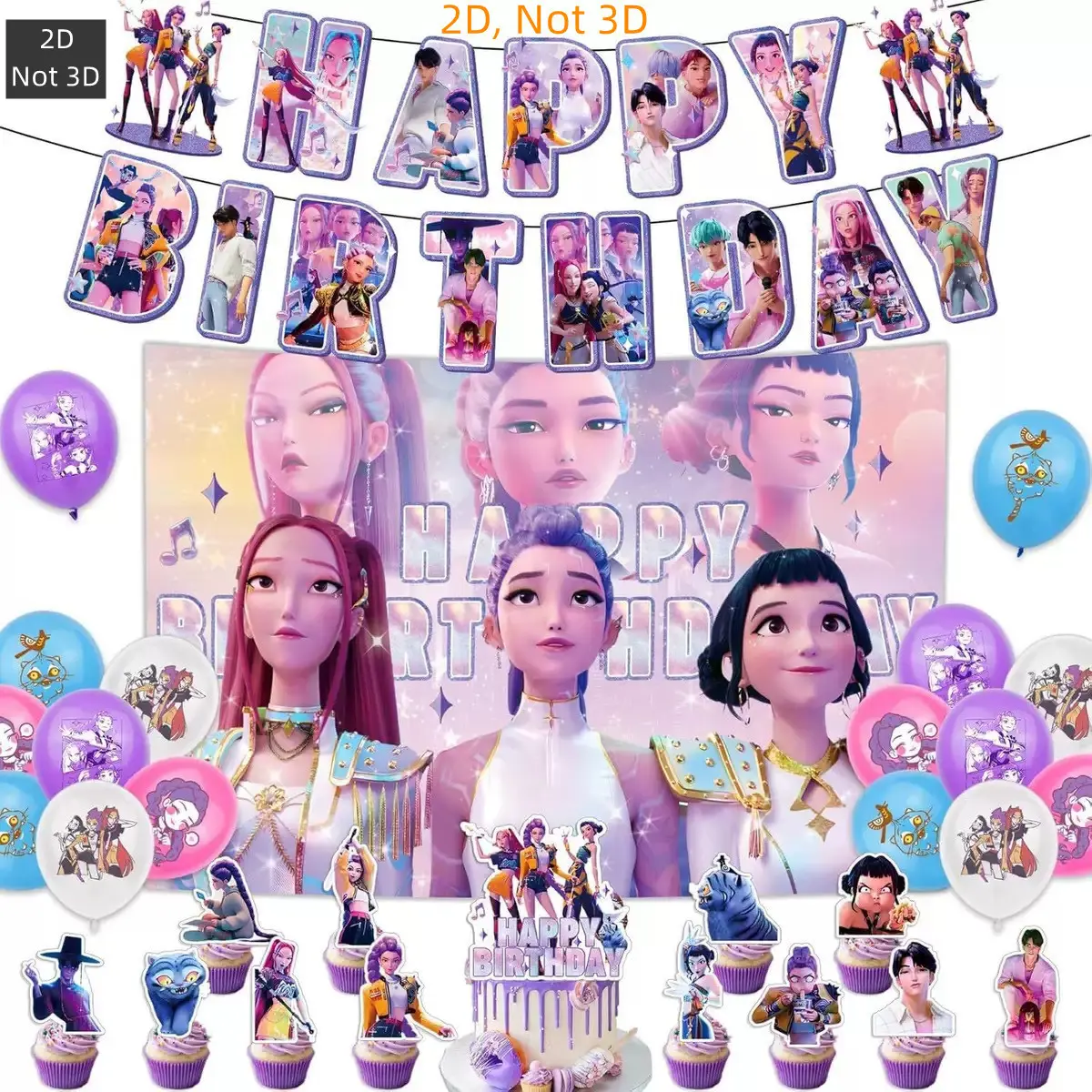 Cartoon Singing Girl Group Birthday Party Decoration Set, Anime Girl Inspired Backdrop Banner, Balloons, Cake Topper, Perfect Gift for Fans, Beautiful Birthday Supplies For Girls
