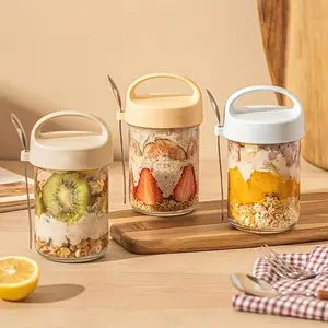 2 Pack Glass Overnight Oats Cups with Lids and Spoon Airtight Large Mouth Yogurt Jars Breakfast Containers for Oatmeal Smoothie Cereal
