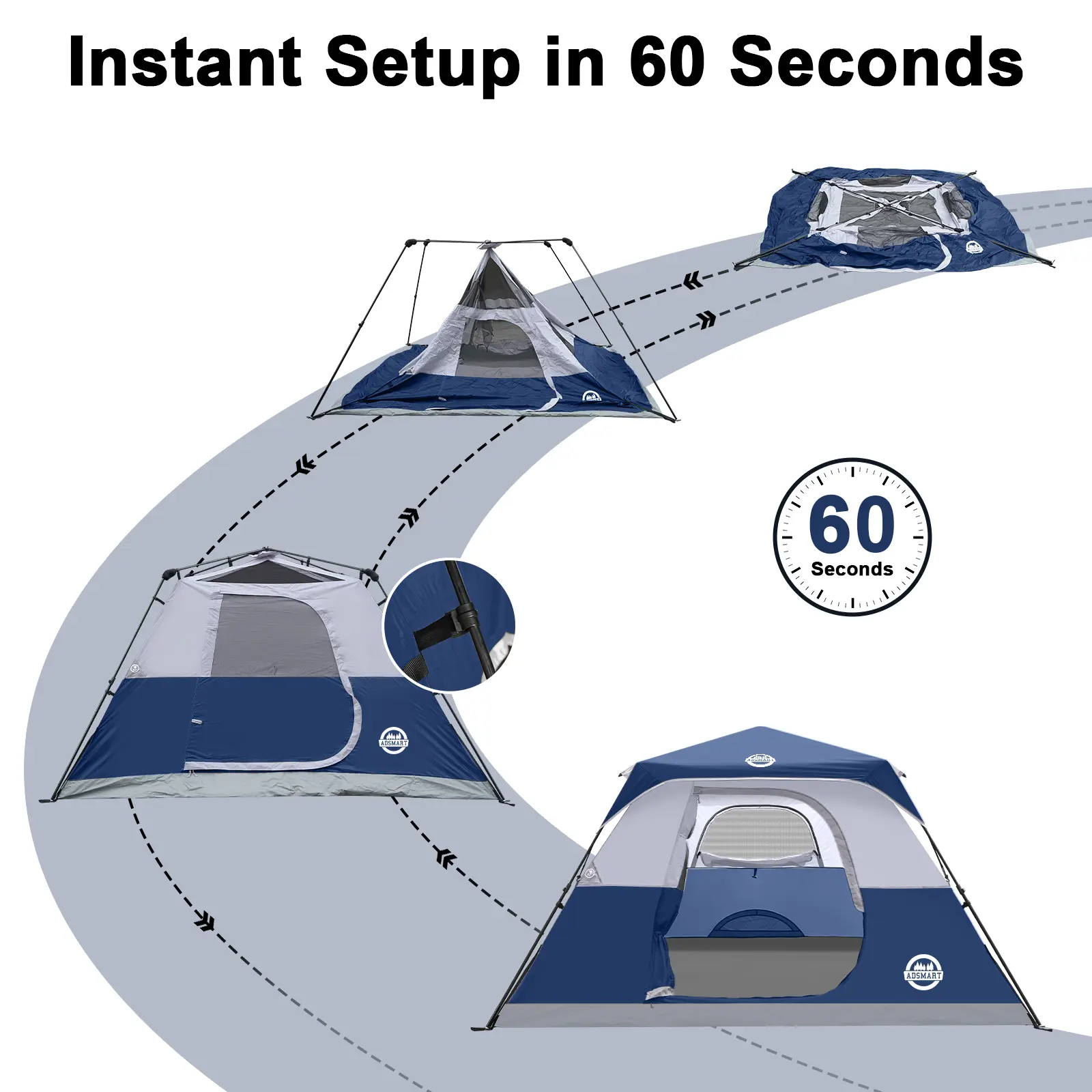 60 Seconds Instant Setup ADSMART 6 Person Camping Tent, Fully Waterproof Pop Up Outdoor Tent with Rainfly & Portable Carry Bag, Easy Assemble Tent for Hiking Family Outdoor Camping